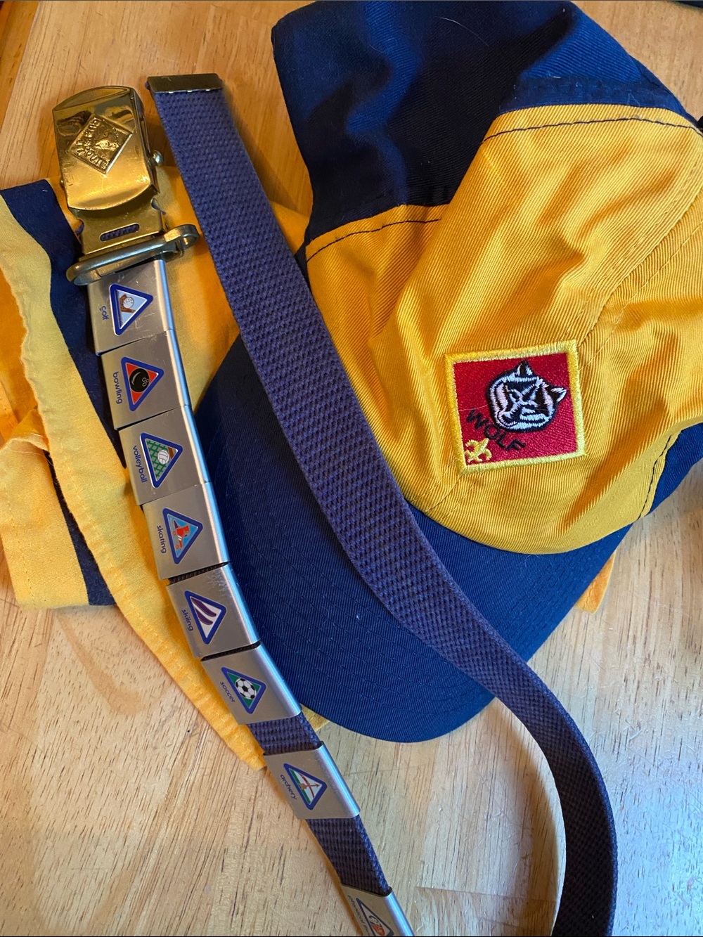 WOLF Cub Scouts Hat Neckerchief Slide Belt Lot Set BSA